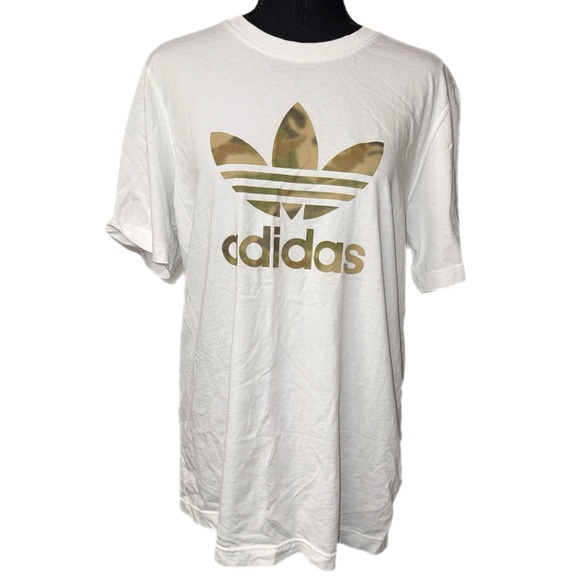 Adidas Originals - Trefoil T-Shirt White Camo Logo Short Sleeve - Size Medium - Picture 8 of 8
